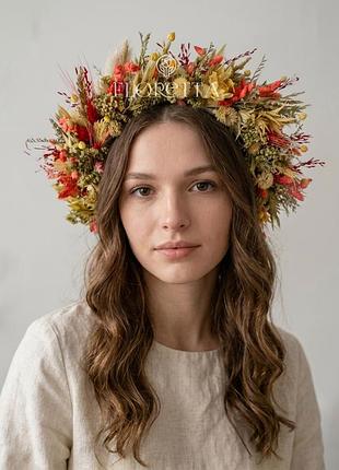 Вінок із сухоцвітів на голову «процвітання роду» до фестивалю «вирій»