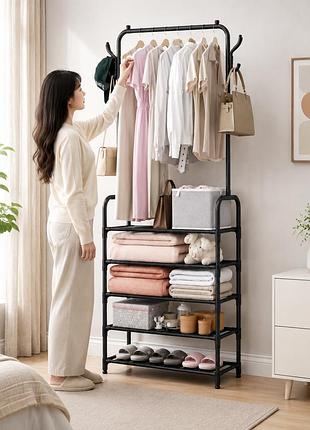 Вешалка для одежды с полками для обуви clothes rack up / напольная металлическая стойка 170×60×26 см