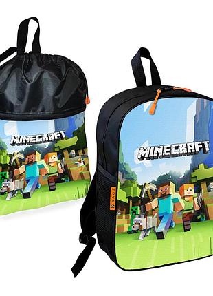 Шкільний рюкзак дитячий minecraft + сумка для взуття спортивної форми рюкзак-мішок для хлопчика (01718)