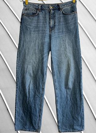 Женские голубые прямые джинсы h&amp;m eu42 l xl 48 50 эйчендем прямые широкие джинсы с высокой посадкой деним h&amp;m eu42 48 50