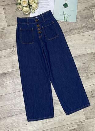 Легкие синие широкие джинсы zara, р.xs-s