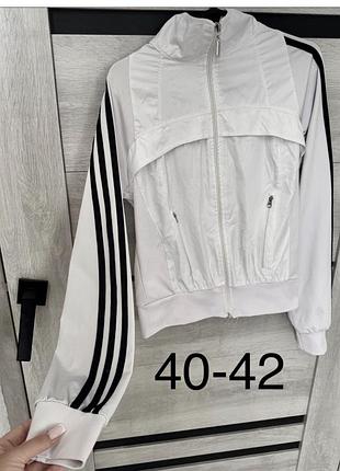 Кофта жіноча adidas спортивна біла з чорними смужками 40-42