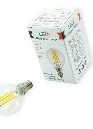 Лампа побутова діодна 220v e14 4w g45 3000k filament теплий білий megalight