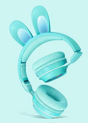 Детские беспроводные bluetooth наушники с ушками зайчика rgb picun b12 4704/4705 vj бирюзовый