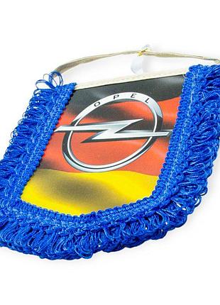 Сувенир на зеркало "вымпел opel" прямоугольный (флаг германии, бус, эмблема, бахрома по бокам)