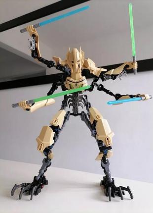 Конструктор star warson гривус (general grievous), подвижная фигурка с 4 световыми мечами 32см