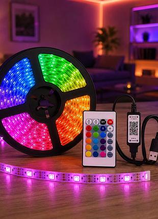 Гибкая светодиодная лента rgb usb 10м / лента с пультом для подсветки телевизора, монитора, мебели / led лента от павербанка