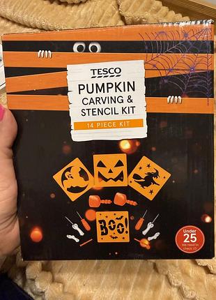 Набір для різьблення по тижку tesco pumpkin carving & stencil kit, 14 предметів