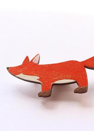 Деревянный значок лис мини, брошка 4