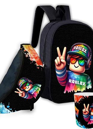 Набор детский роблокс «roblox» рюкзак 36х27см сумка-бананка, кружка с принтом для мальчика (01582)