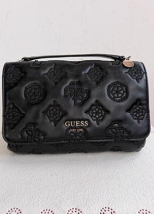 Шикарна сумка guess chic- оригінал, жіноча, у чорному кольорі з об’ємним тисненням монограми бренду, через плече