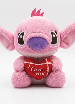 Мягкая плюшевая игрушка стич розовый с сердцем i love you lilo & stitch 30 см