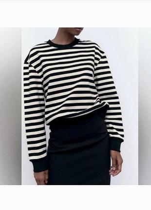 🖤свитшот в черно-белую полоску/тельняшка кофта zara в полоску🖤