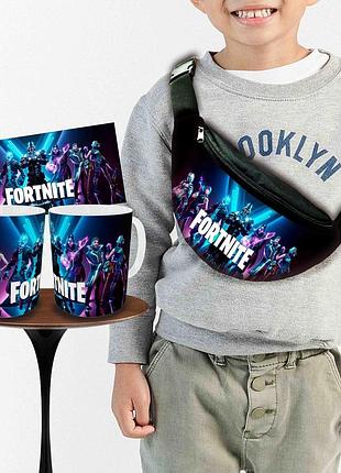 Набор: детская сумка-бананка+кружка фортнайт "fortnite" 32х15см, бананка для мальчика через плечо на подарок (00986)