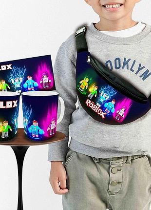 Набор: детская сумка-бананка+кружка роблокс «roblox» 32х15см, бананка для мальчика через плечо на подарок (00962)