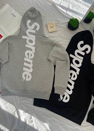 Худи supreme / черная и серая кофта суприм / мужское худи с брендовым принтом supreme / теплый оверсайз худи supreme / стильный мужской свитшот supre