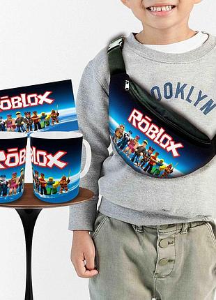 Набор: детская сумка-бананка+кружка роблокс «roblox» 32х15см, бананка для мальчика через плечо на подарок (00959)