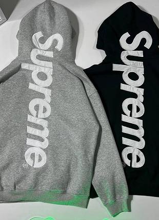 Худі supreme / кофта з капюшоном supreme / брендове чоловіче худі supreme / чорне та сіре худі supreme / стильне худі supreme з принт-логотипом / овер