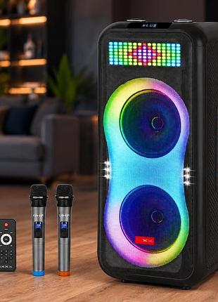 Портативна акустика zxx-1510 / караоке колонка 100вт / переносна акустична колонка з led підсвічуванням + 2 мікрофони / подвійна