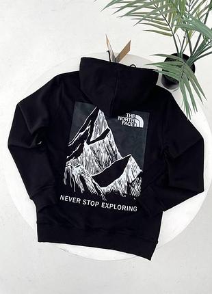 Чоловіче худі the north face чорне з принтом на спині та грудях, мікрофліс