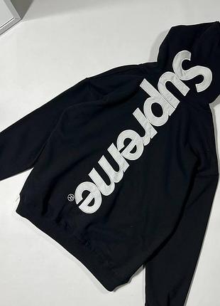 Худі supreme / кофта з капюшоном supreme / брендове чоловіче худі supreme / чорне та сіре худі supreme / стильне худі supreme з принт-логотипом