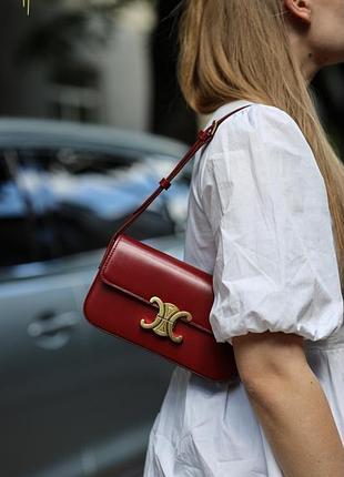 Сумка celine shoulder bag claude in shiny calfskin burgundy