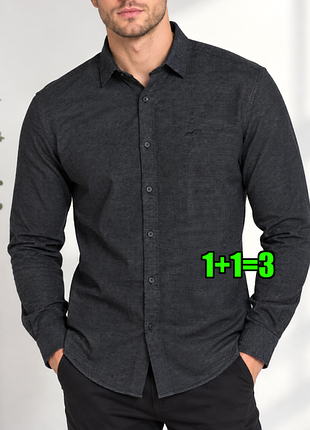 😉1+1=3 графітова чоловіча приталена сорочка бавовна hollister оригінал, розмір 46 - 48