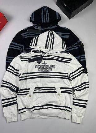 Худі stone island x supreme / чоловіча кофта з капюшоном stone island supreme / смугасте худі стон айленд супрім / брендовий світшот stone island supr