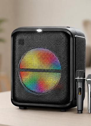 Колонка bts-1740 bluetooth / акустика + 1 проводной, 1 беспроводной микрофон / колонка с led-подсветкой