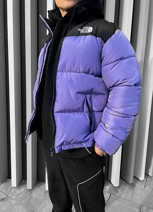 Зимняя куртка the north face фиолетовая оверсайз мужская женская пуховик до -25*с тнф логотип вышивка l (b)