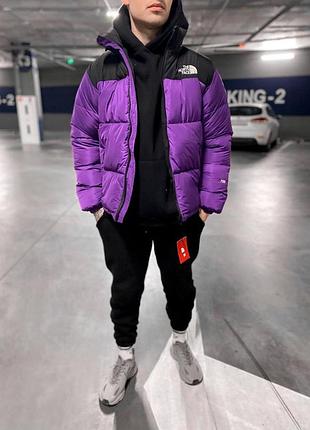 Зимняя куртка the north face фиолетовая оверсайз мужская женская пуховик до -25*с тнф логотип вышивка m (b)