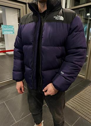 Зимняя куртка the north face фиолетовая оверсайз мужская женская пуховик до -25*с тнф логотип вышивка s (b)