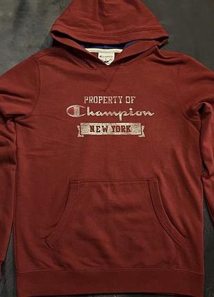 Drip винтажное худи champion property of new york big logo / бордовая толстовка champion y2k vintage