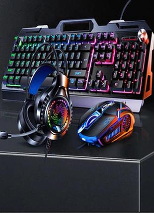 Ігровий комплект клавіатура та миша навушники килимок 4в1 linmoni tf-400 kit з rgb підсвічуванням для геймерів