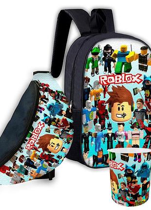 Набор детский роблокс «roblox» рюкзак 36х27см сумка-бананка, кружка с принтом для мальчика (01578)
