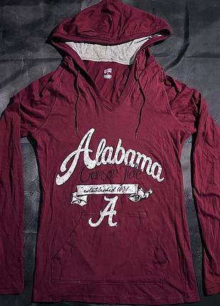 Вінтажний тонкий лонгслів-худі soffe alabama crimson tide / бордова кофта з капюшоном y2k vintageвінтажний тонкий лонгслів-худі soffe alabama crimson