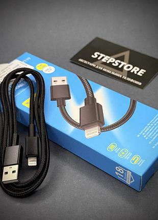 Кабель зарядки hoco x119 usb-a to lightning 2.4a черный в нейлоновой оплетке 1m для samsung huawei xiaomi