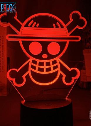 Світильник із 3d-ефектом led-лампа череп (skull) луффі зоро з аніме one piece ван пічник із пультом