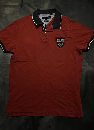 Uk drill drip touch hilfiger big patch polo shirt / красная футболка поло touch hilfiger archive