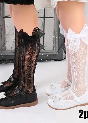 Мереживні гольфи з бантом для дівчаток черный