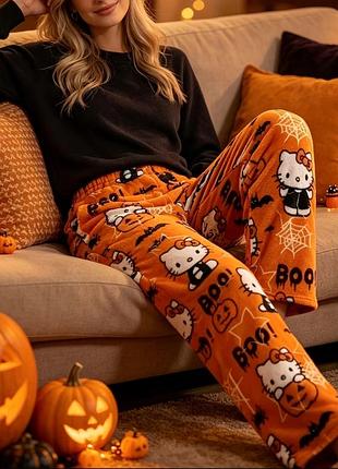 Плюшеві помаранчеві штани hello kitty хелоу кіті піжамні штани hello kitty на helloween хелловін