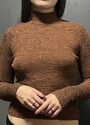 Водолазка жіноча коричнева в рубчик з довгим  рукавом zara