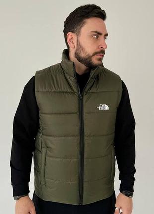 Мужская жилетка the north face хаки без капюшона из плащевки безрукавка зе норт фейс xxl (bon)