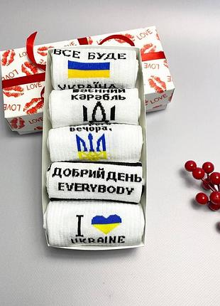 Набір чоловічих патріотичних шкарпеток 40-45 на 5 пар у подарунковій коробці із стрічкою