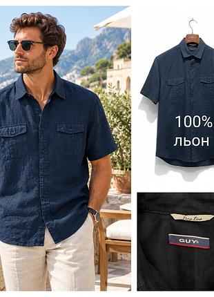 Guy, made in france, чоловіча лляна сорочка, з коротким рукавом, розмір l.