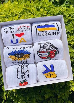Бокс патріотичних жіночих шкарпеток 6 пари 36-41р у подарунковій коробці