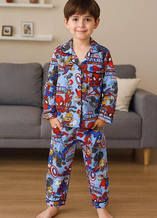 Детская пижама marvel super hero: рубашка + штаны, синяя, 130–140 см, 8–10 лет (10707)