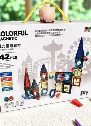 Дитячий магнітний конструктор colorful magnetic 3d набір гірки 42 деталі