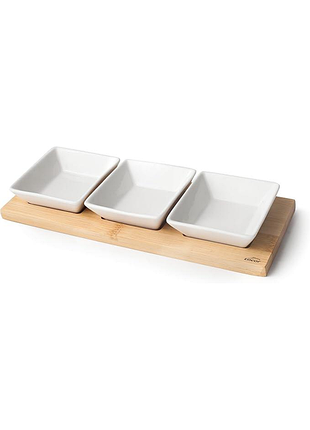Поднос с 3 квадратными мисками из фарфора 28х10см lacor snack tray 61240 поднос с мисками для закусок