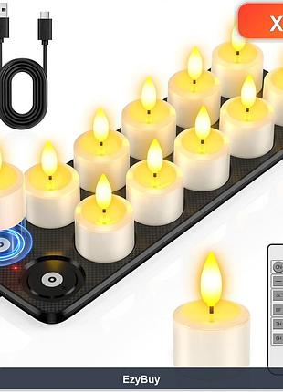 Набор из 12 аккумуляторных led свечей-таблеток с магнитной зарядкой, пультом и защитой ip64, теплый белый